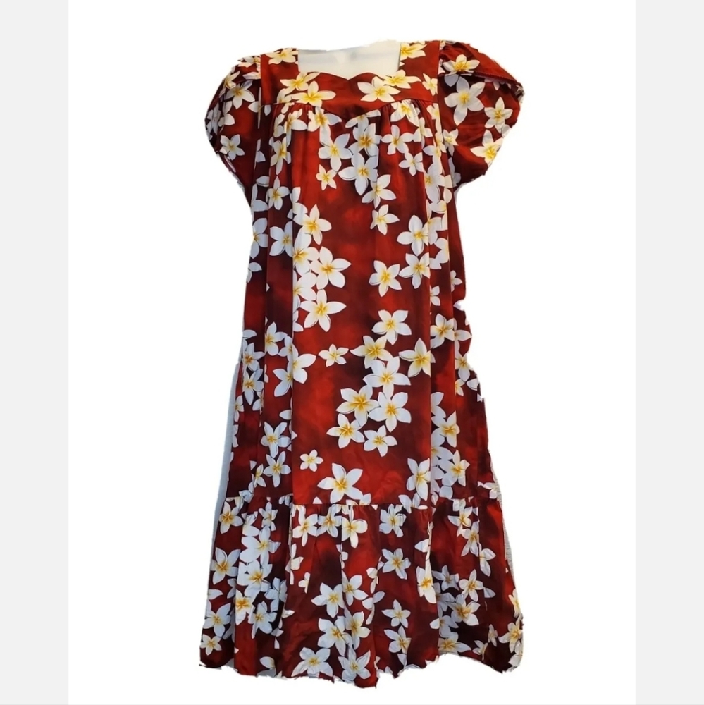 Royal Creations Hawaiian Dress Vintage Made In Hawaii Red Plumeria White Yellow